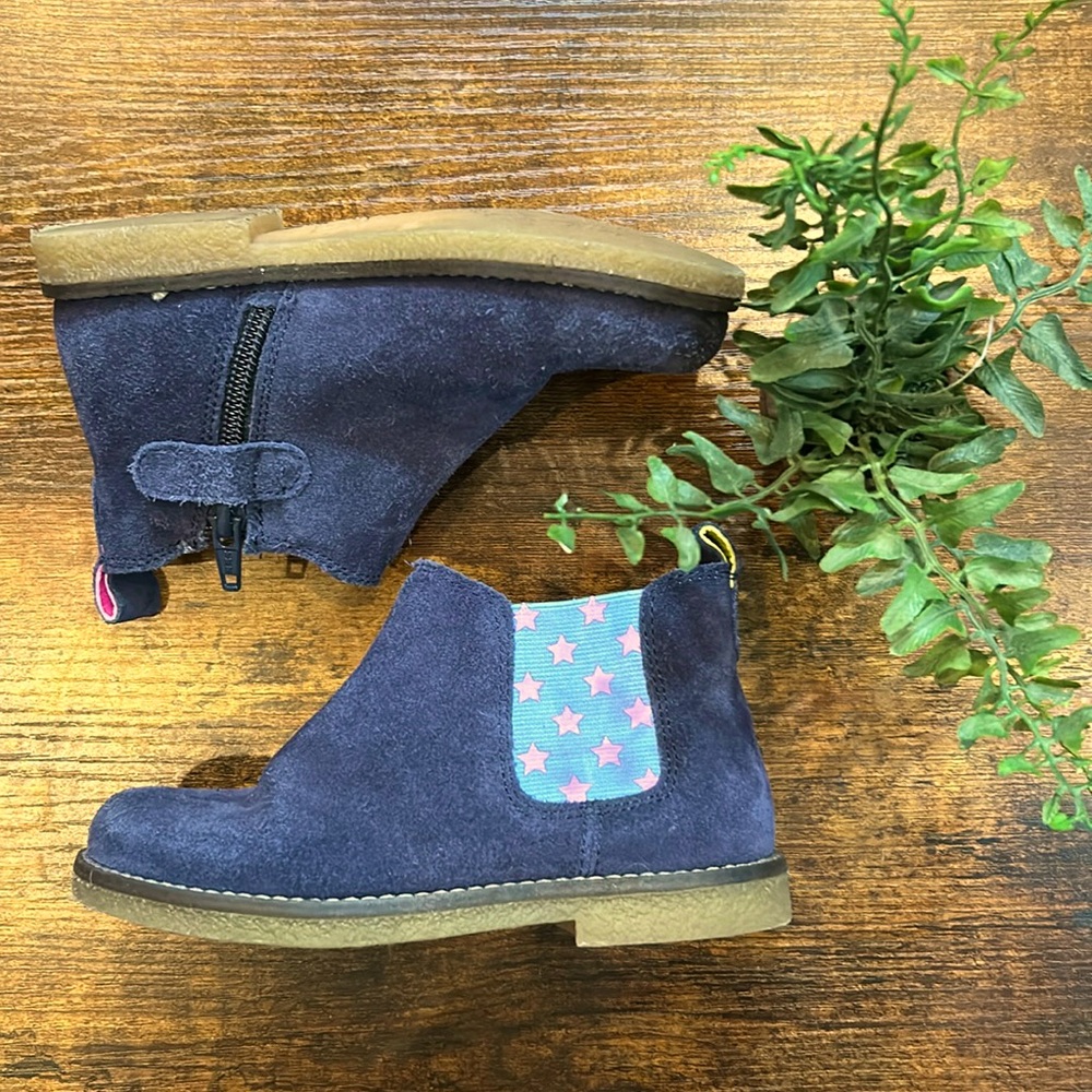 Girls Joules Jnr Kelsey toddler navy suede zipper boots booties Sz US 10 EUC